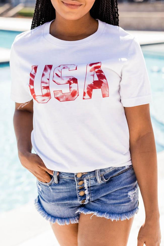 Tie Dye USA Red Tee White