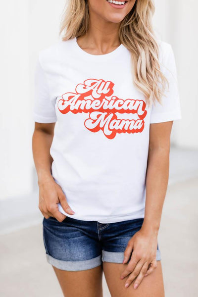 All American Mama Retro Graphic Tee White