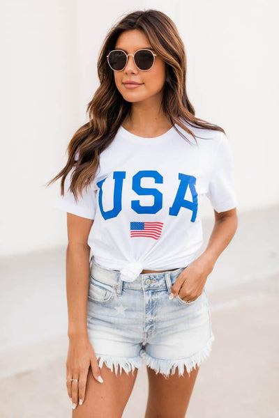 Athletic USA Flag Tee White