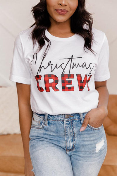 Plaid Christmas Crew Graphic White Tee
