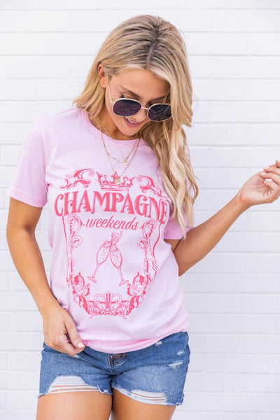 Champagne Weekends Light Pink Graphic Tee
