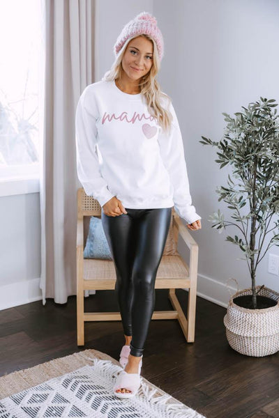 Mama Script Mauve Animal Print White Graphic Sweatshirt