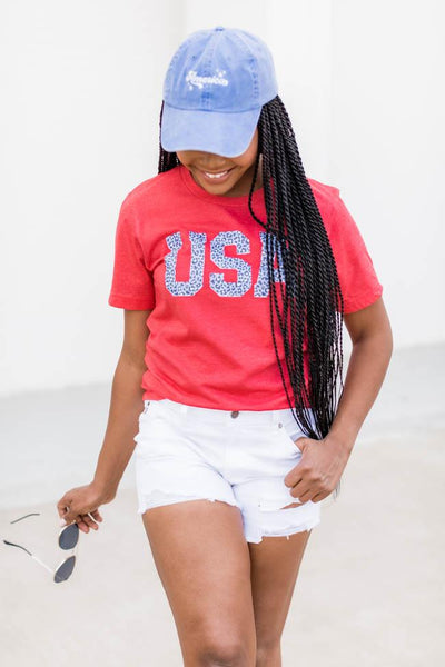 Animal Print USA Tee Red