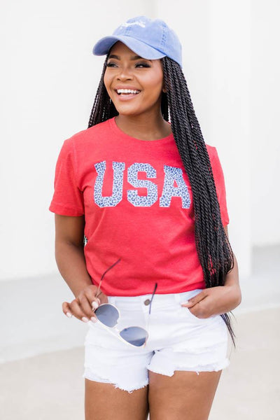 Animal Print USA Tee Red