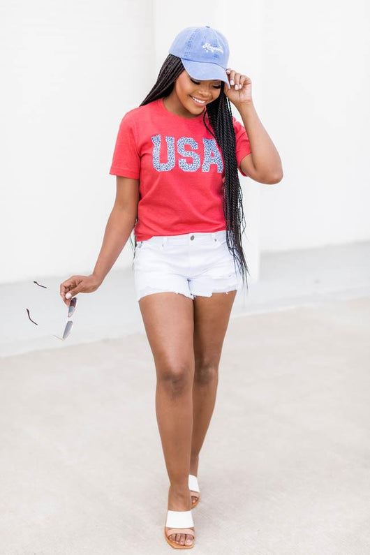 Animal Print USA Tee Red