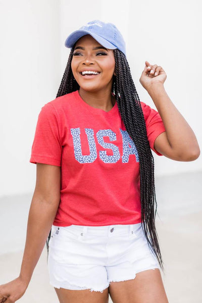 Animal Print USA Tee Red