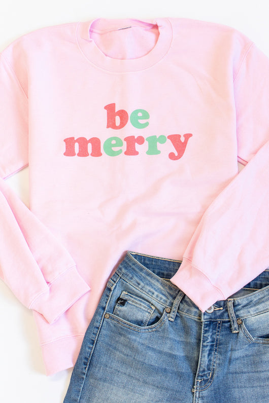 Be Merry Multi Graphic Pink Sweatshirt