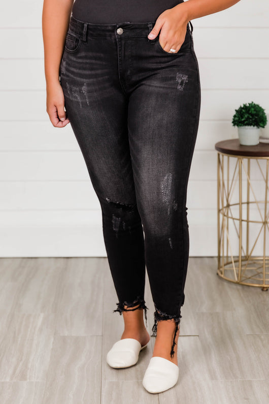 Brittany Distressed Skinny Black Jeans