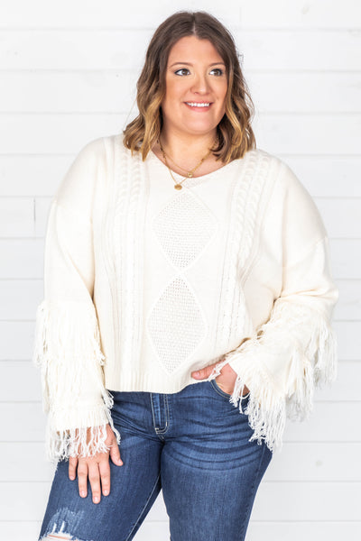 By The Firelight Ivory Fringe Sweater