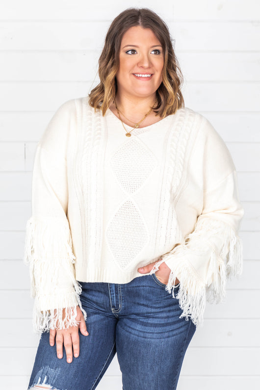 By The Firelight Ivory Fringe Sweater