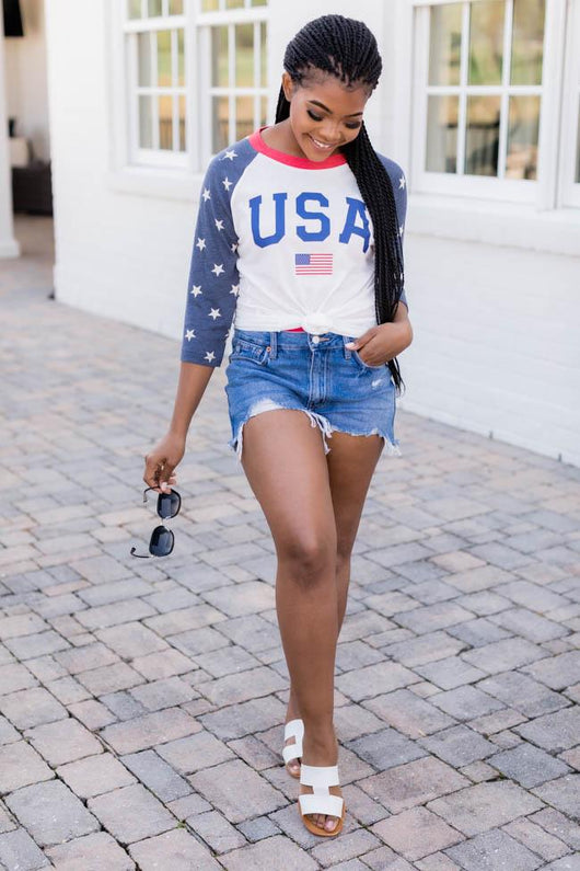 Athletic USA Flag Raglan Graphic Tee