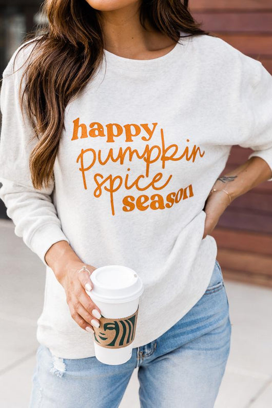 Happy Pumpkin Spice Season Heather Sand Graphic Sweatshirt