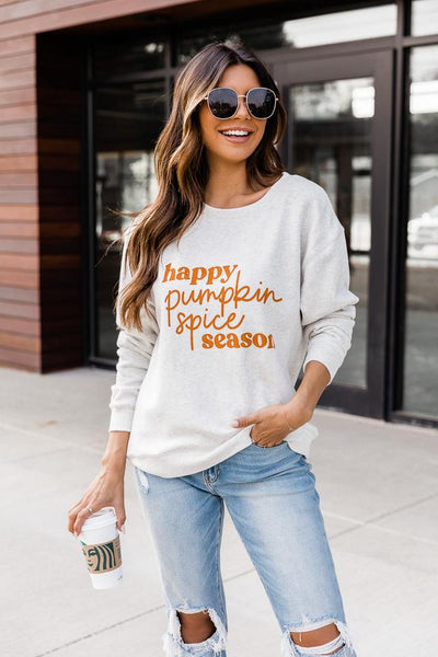 Happy Pumpkin Spice Season Heather Sand Graphic Sweatshirt