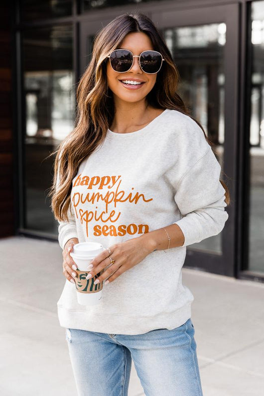 Happy Pumpkin Spice Season Heather Sand Graphic Sweatshirt