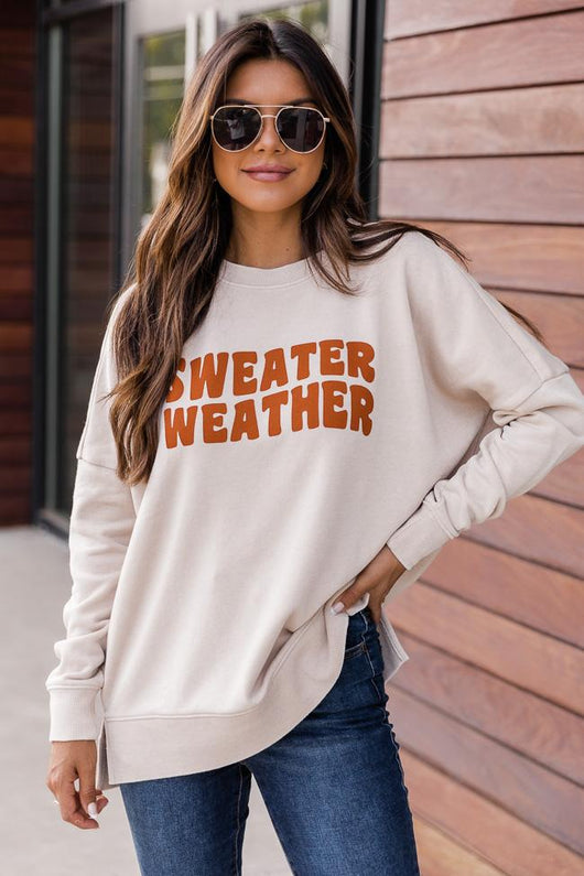 Sweater Weather Wave Light Tan Graphic Sweatshirt