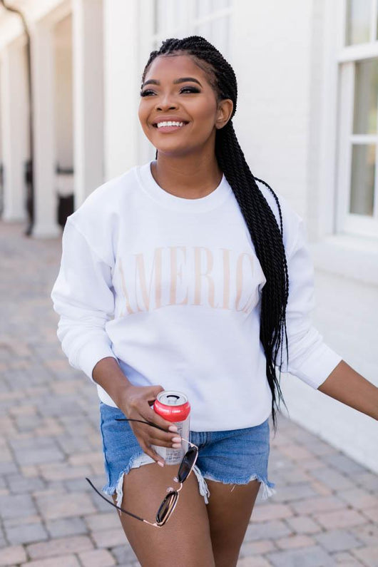 America Varsity Graphic White Sweatshirt