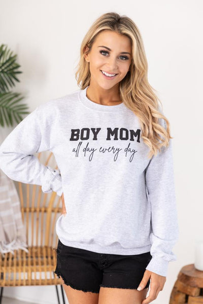Boy Mom All Day Everyday Graphic Ash Sweatshirt