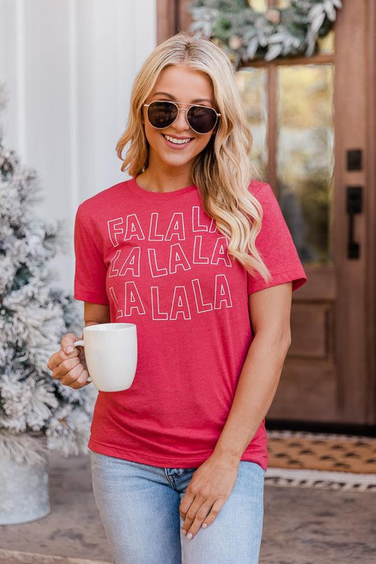 Fa La La La La La La La La Heather Red Graphic Tee
