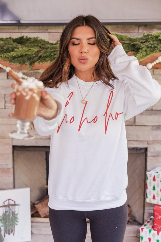 Ho Ho Ho Script White Graphic Sweatshirt