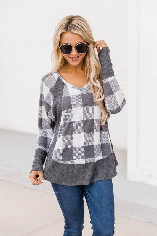 Call This Love Home Cream Plaid Blouse