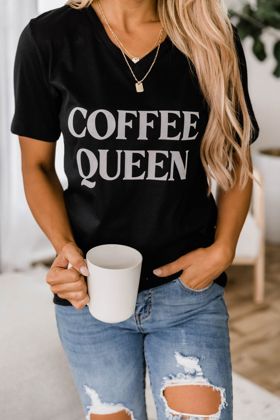 Coffee Queen V-Neck Black Graphic Tee