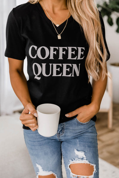 Coffee Queen V-Neck Black Graphic Tee