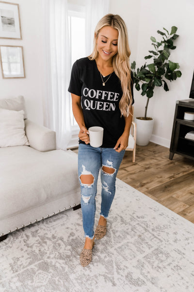 Coffee Queen V-Neck Black Graphic Tee