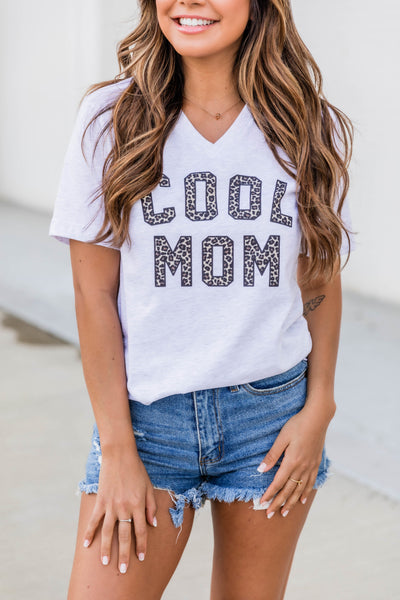Cool Mom Animal Print Ash V-Neck Graphic Tee