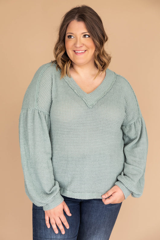 Curious About You Waffle Knit Sage Blouse
