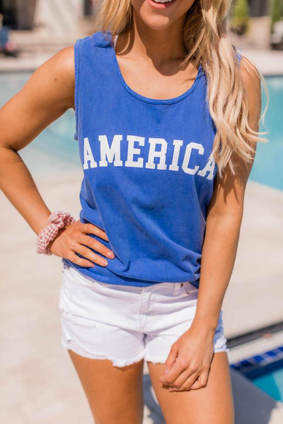 America Block Graphic Blue Tank