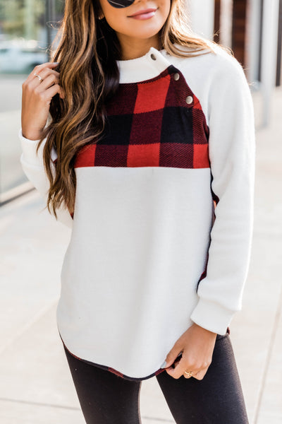 Dear To My Heart White/Red Plaid Pullover