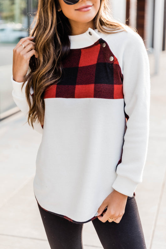 Dear To My Heart White/Red Plaid Pullover