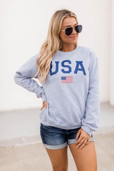 Athletic USA Flag Sweatshirt Sport Grey