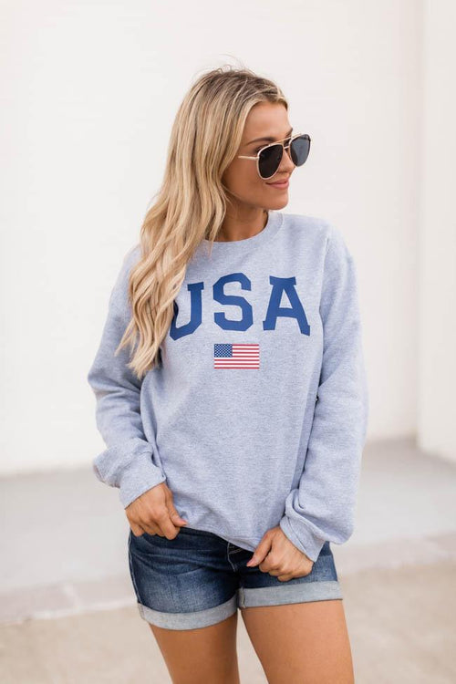 Athletic USA Flag Sweatshirt Sport Grey