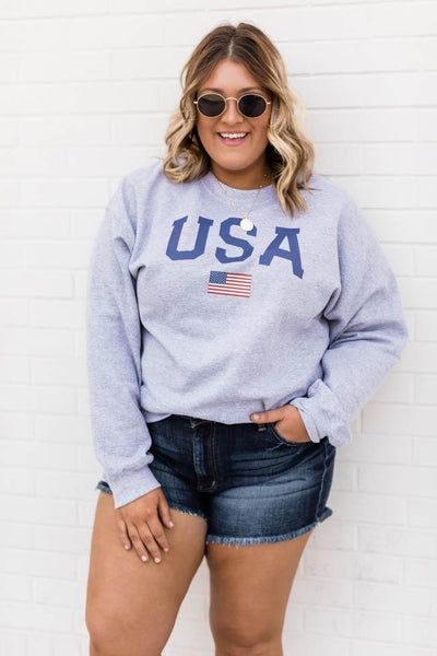Athletic USA Flag Sweatshirt Sport Grey