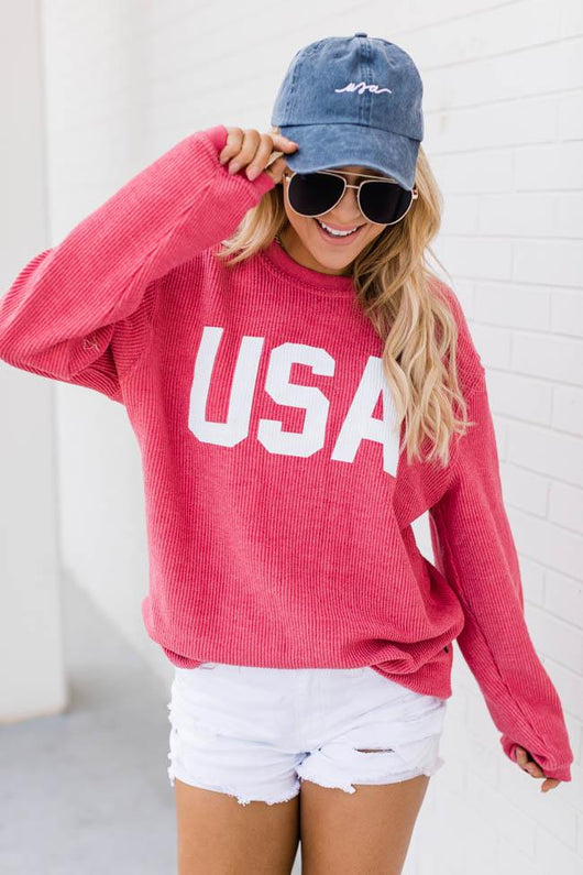 Jersey USA Graphic Red Corded Sweatshirt