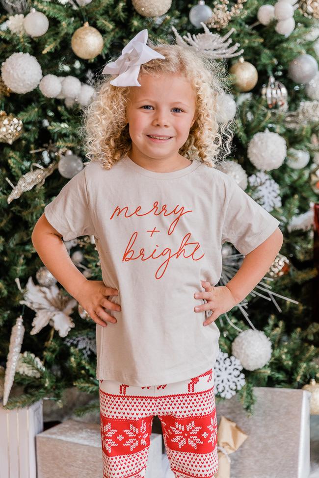 Kids Merry & Bright Script Tan Graphic Tee