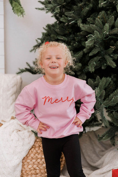 Kids Merry Script Light Pink Graphic Sweatshirt