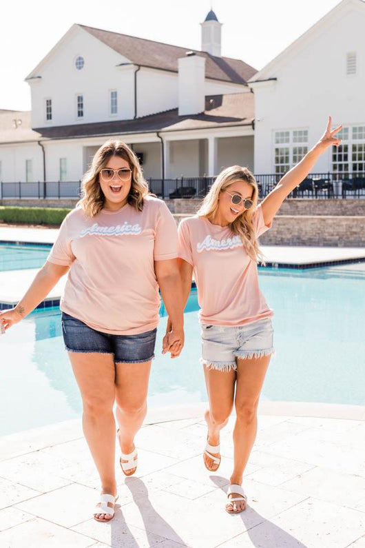America Script Multi Graphic Tee Peach