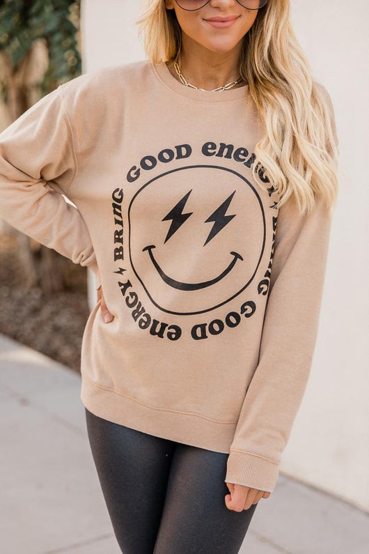 Bring Good Energy Gold Graphic Sweatshirt