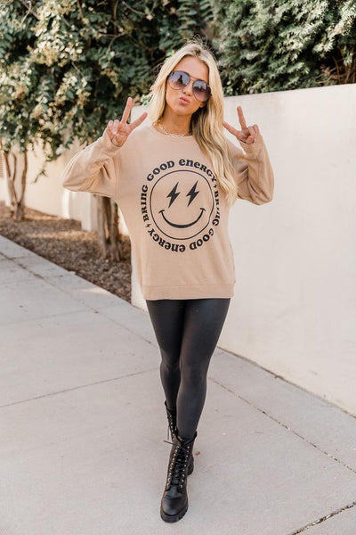 Bring Good Energy Gold Graphic Sweatshirt