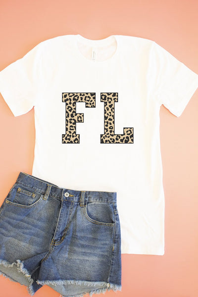 Leopard Printed State Letters Graphic Tee