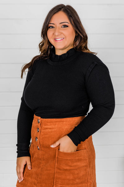 Frilled For Fall Black Blouse