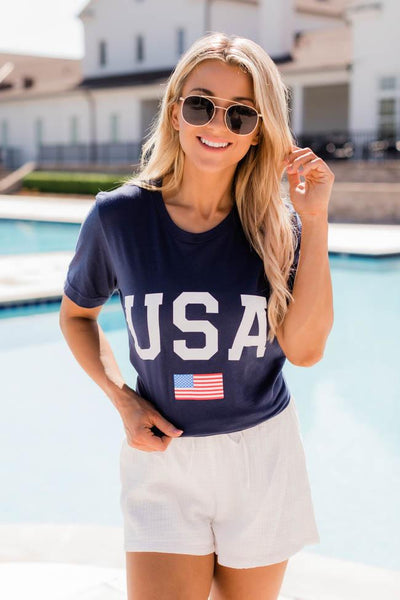 Athletic USA Flag Tee Navy