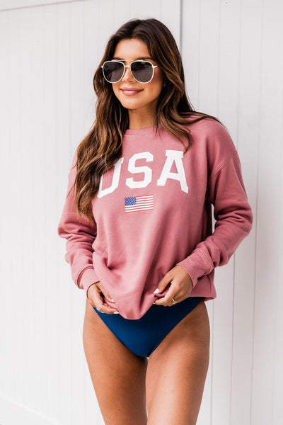 Athletic USA Flag Mauve Graphic Sweatshirt