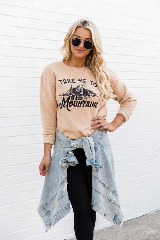 Take Me To The Mountains Gold Graphic Sweatshirt