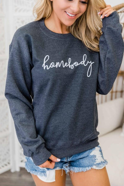 Homebody Script Dark Heather Graphic Sweatshirt