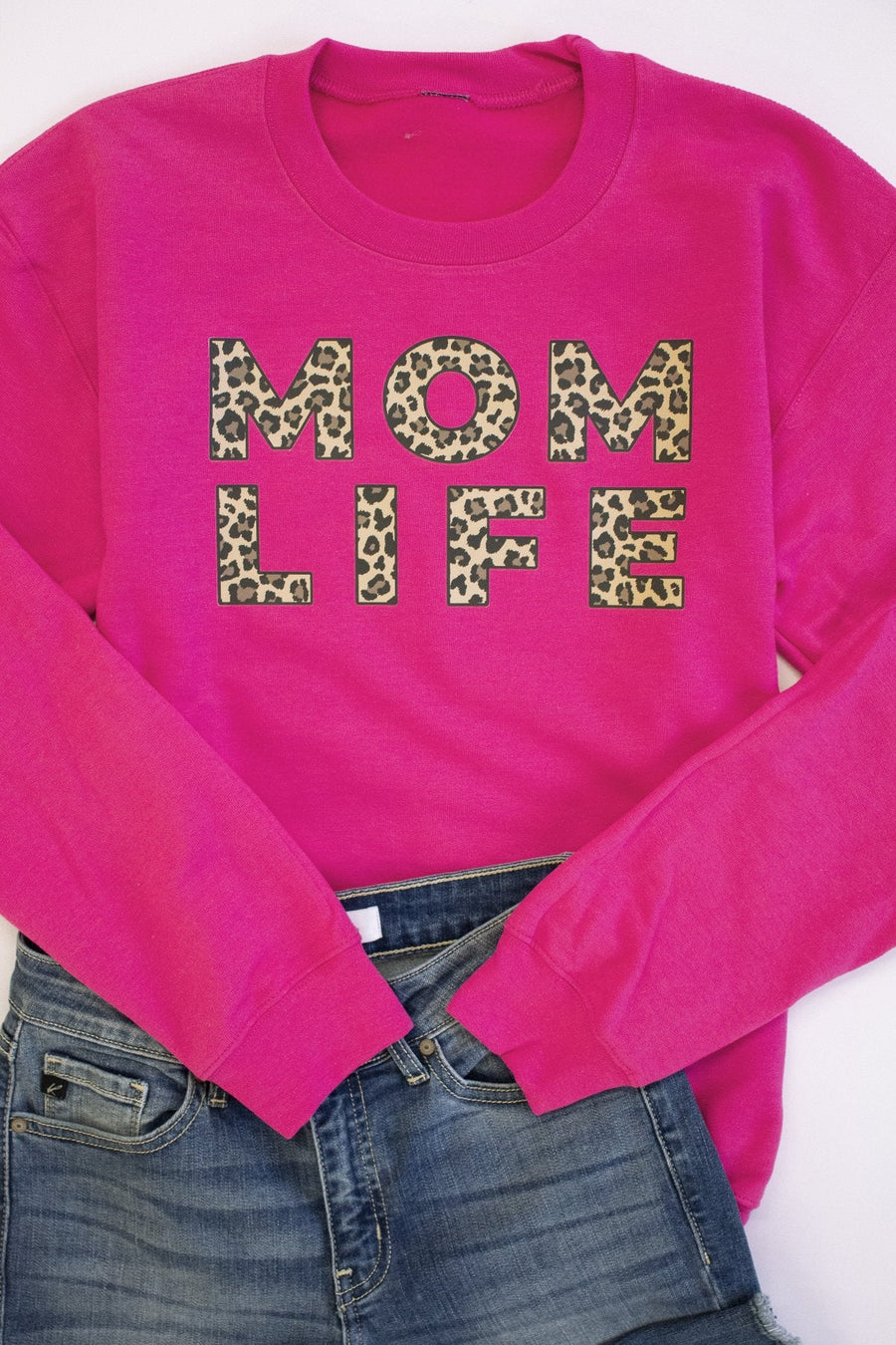 Mom Life Leopard Print Hot Pink Graphic Sweatshirt