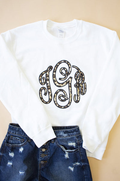 Leopard Print Monogram Applique Sweatshirt