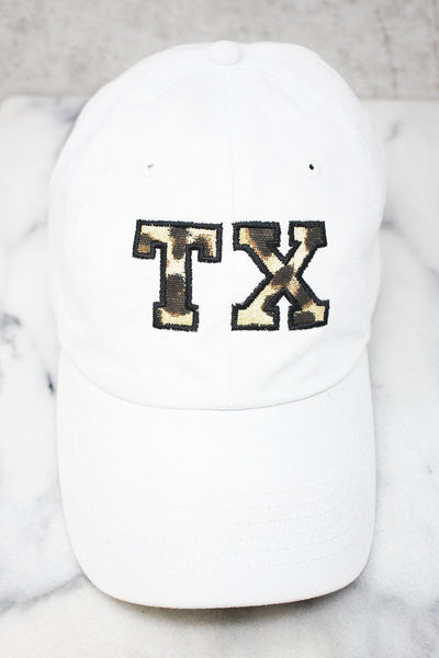 Leopard Print State Letters Applique Baseball Cap